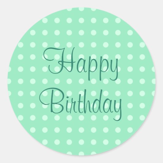 Mint Green Sjabloon Happy Birthday Text Stippen Ronde Sticker (Voorkant)