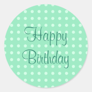 Mint Green Sjabloon Happy Birthday Text Stippen Ronde Sticker