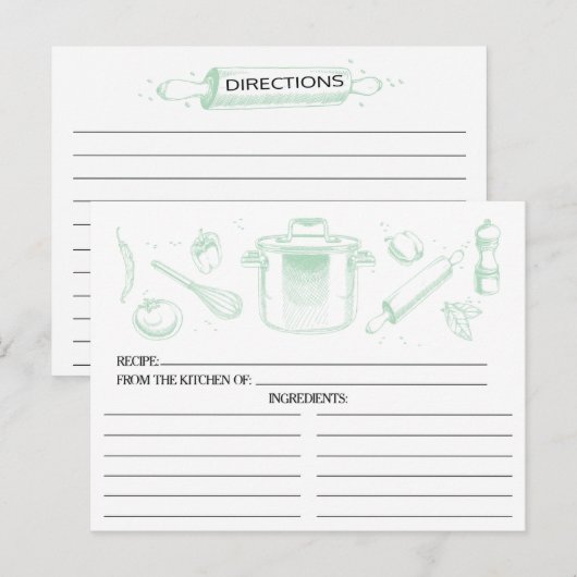 Mint Green Sketched Kitchen Tools Recipcards Briefkaart (Voorkant / Achterkant)