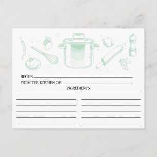 Mint Green Sketched Kitchen Tools Recipcards Briefkaart
