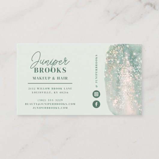 Mint Green Social Media Eenvoudige Glitter Waterve Visitekaartje (Achterkant)