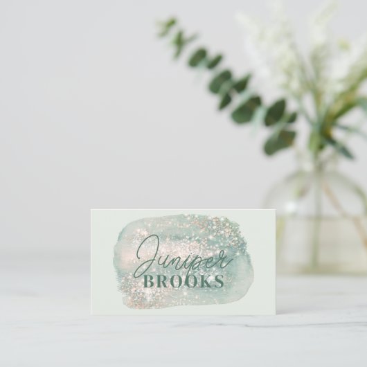 Mint Green Social Media Eenvoudige Glitter Waterve Visitekaartje (Staand voorkant)