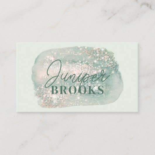 Mint Green Social Media Eenvoudige Glitter Waterve Visitekaartje (Voorkant)