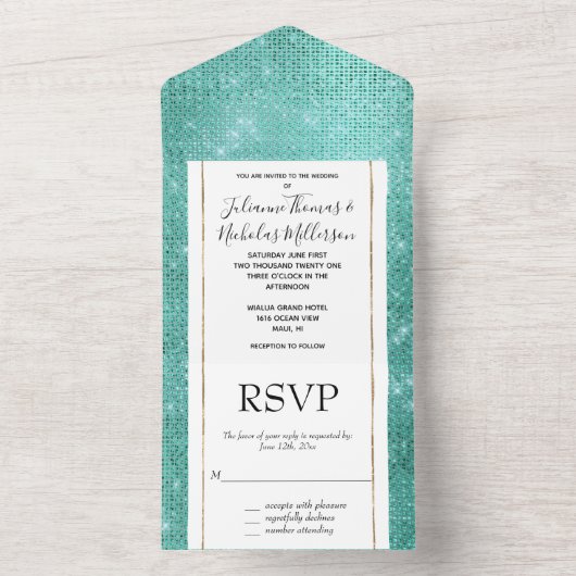 Mint Green Sparkle All In One Uitnodiging (Binnen)