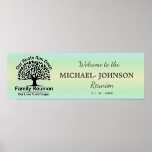 Mint Green Sparkle Family Tree Reunion Banner Poster