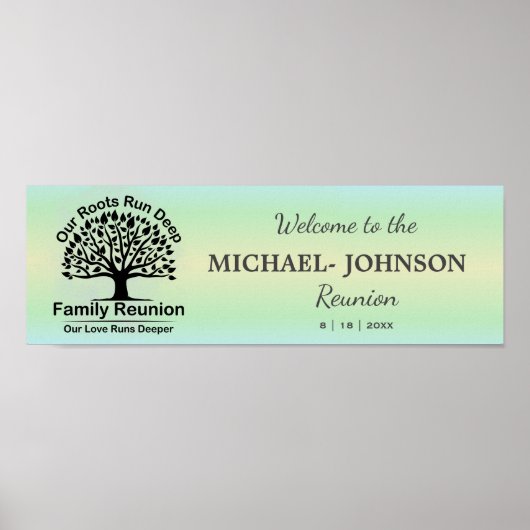 Mint Green Sparkle Family Tree Reunion Banner Poster (Voorkant)
