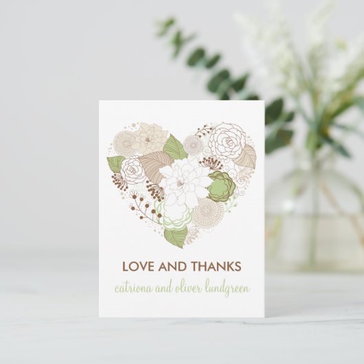 Mint Green Spring Heart Flowers Dank u Briefkaart (Staand voorkant)
