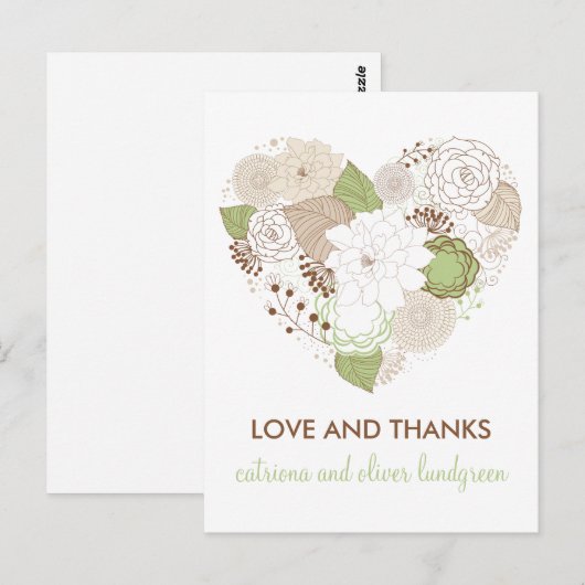 Mint Green Spring Heart Flowers Dank u Briefkaart (Voorkant / Achterkant)