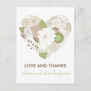 Mint Green Spring Heart Flowers Dank u Briefkaart