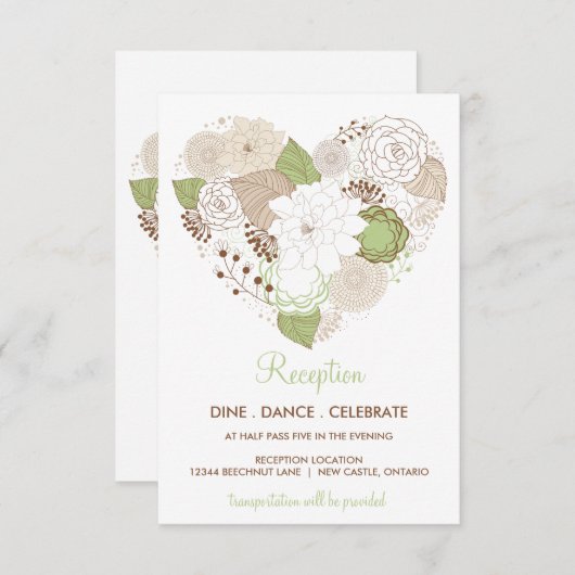 Mint Green Spring Heart Flowers Reception Kaart (Voorkant / Achterkant)