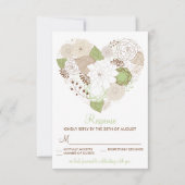 Mint Green Spring Heart Flowers RSVP Response Kaar (Voorkant)