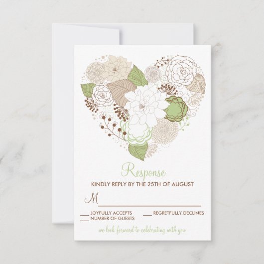 Mint Green Spring Heart Flowers RSVP Response Kaar (Voorkant)