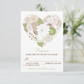 Mint Green Spring Heart Flowers RSVP Response Kaar (Staand voorkant)