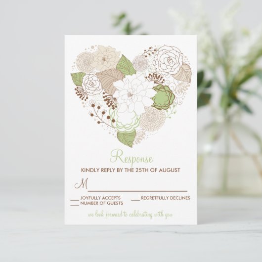 Mint Green Spring Heart Flowers RSVP Response Kaar (Staand voorkant)
