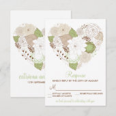Mint Green Spring Heart Flowers RSVP Response Kaar (Voorkant / Achterkant)