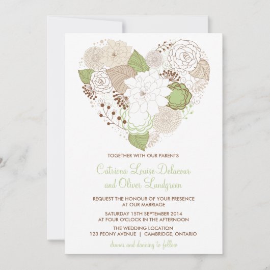 Mint Green Spring Heart Flowers Weddenschap Kaart (Voorkant)