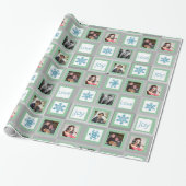 Mint Green Squares Gepersonaliseerde foto Kerstmis Cadeaupapier (Uitgerold)