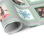 Mint Green Squares Gepersonaliseerde foto Kerstmis Cadeaupapier (Rol Hoek)