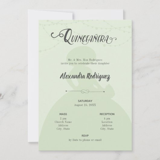 Mint Green & Steel Charro Silhouette Quinceanera Kaart (Voorkant)