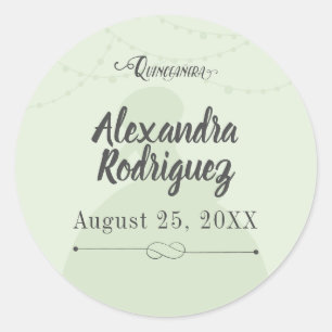 Mint Green & Steel Charro Silhouette Quinceanera Ronde Sticker