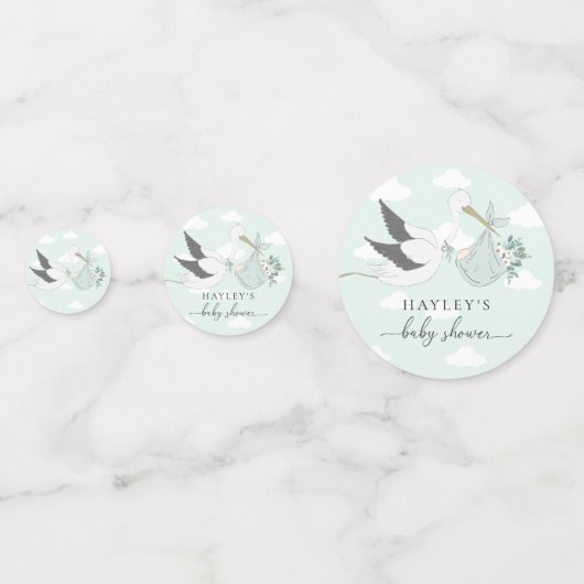 Mint Green Stork Baby shower Confetti (Achterkanten)