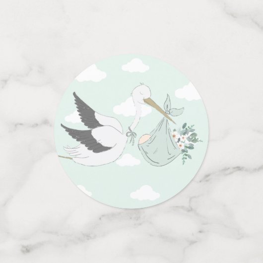 Mint Green Stork Baby shower Confetti (Kleine voorkant)