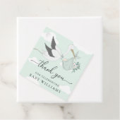 Mint Green Stork Baby shower Dank u Bedankjes Labels (In situ)