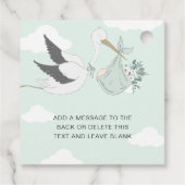 Mint Green Stork Baby shower Dank u Bedankjes Labels (Achterkant)