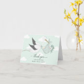 Mint Green Stork Baby shower Dank u Kaart (Gele Bloem)