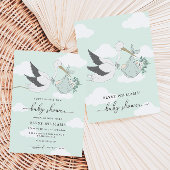 Mint Green Stork Baby shower Invitation Kaart