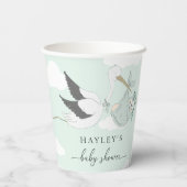 Mint Green Stork Baby shower Papieren Bekers (Achterkant)