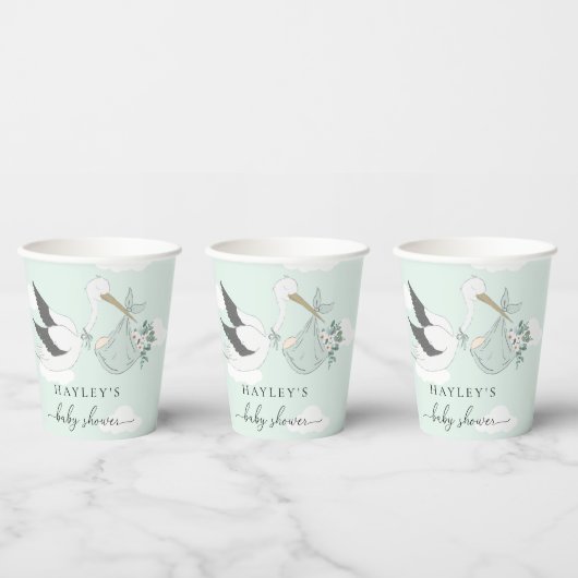 Mint Green Stork Baby shower Papieren Bekers (Multi)