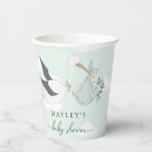 Mint Green Stork Baby shower Papieren Bekers (Voorkant)