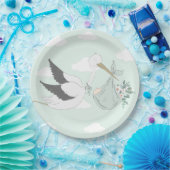 Mint Green Stork Baby shower Papieren Bordje (Feest)