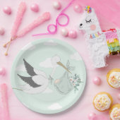 Mint Green Stork Baby shower Papieren Bordje (Feest)