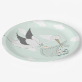 Mint Green Stork Baby shower Papieren Bordje (Gekanteld)