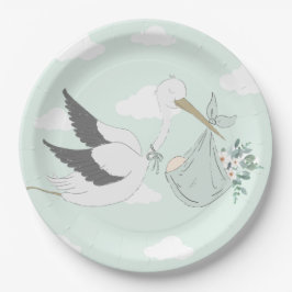 Mint Green Stork Baby shower Papieren Bordje