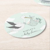 Mint Green Stork Baby shower Ronde Kartonnen Onderzetter (Gebogen)
