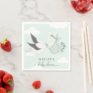 Mint Green Stork Baby shower Servet