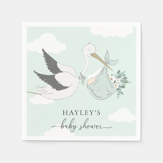 Mint Green Stork Baby shower Servet (Voorkant)