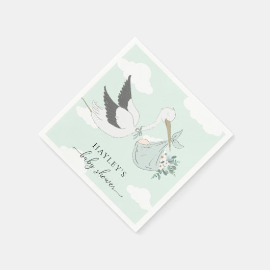 Mint Green Stork Baby shower Servet (Hoek)