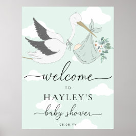 Mint Green Stork Baby shower Welkom Poster
