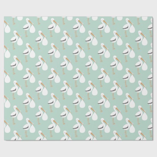 Mint Green Stork Pattern Cadeaupapier (Vlak)