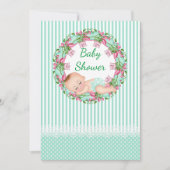 Mint Green Stripe Baby shower Invitation Kaart (Voorkant)