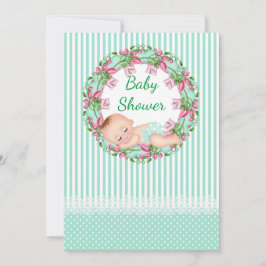 Mint Green Stripe Baby shower Invitation Kaart