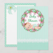 Mint Green Stripe Baby shower Invitation Kaart (Voorkant / Achterkant)
