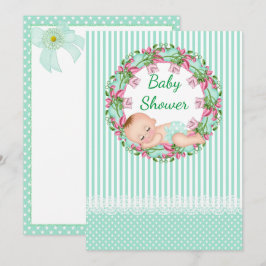 Mint Green Stripe Baby shower Invitation Kaart