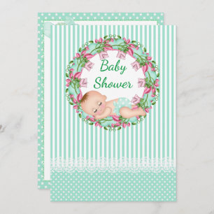 Mint Green Stripe Baby shower Invitation Kaart