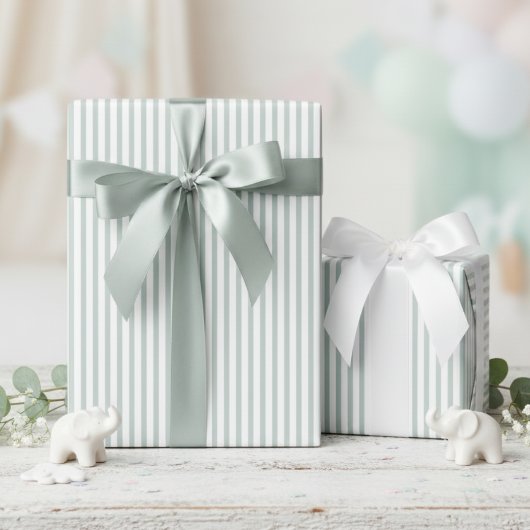 Mint Green Striped Baby shower Cadeaupapier