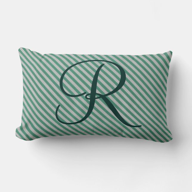  Mint Green Striped Initiaal Monogram Kussen (Voorkant)